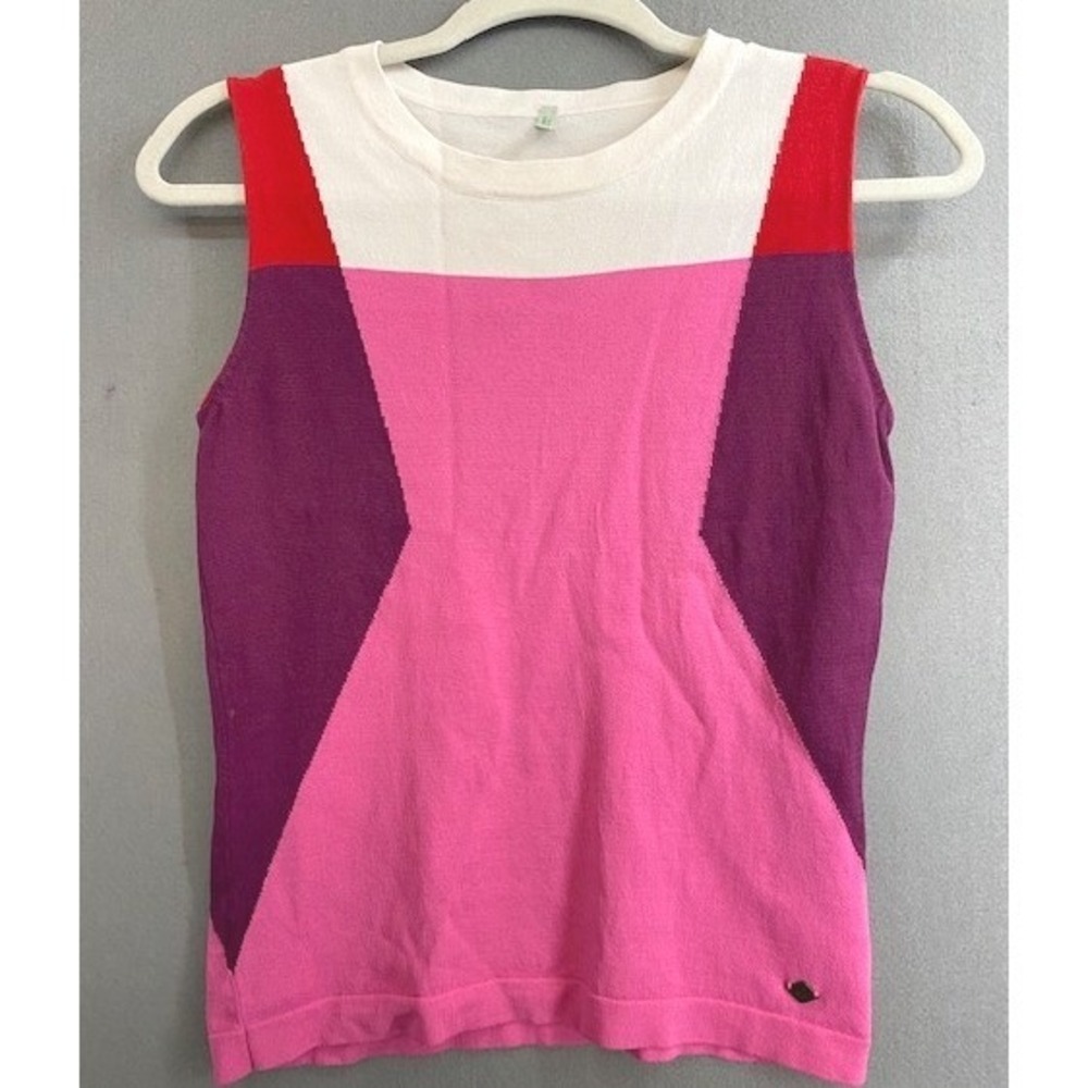 Vintage United Colors Benetton Women's XS Pink Purple Colorblock Knit Tank‎ Top